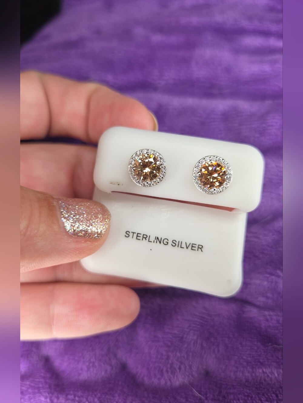 Champagne Morganite Halo Stud Earrings - 14K Gold Vermeil